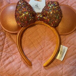 Disney Glittery Sequin Bow Headband - Gold and Brown